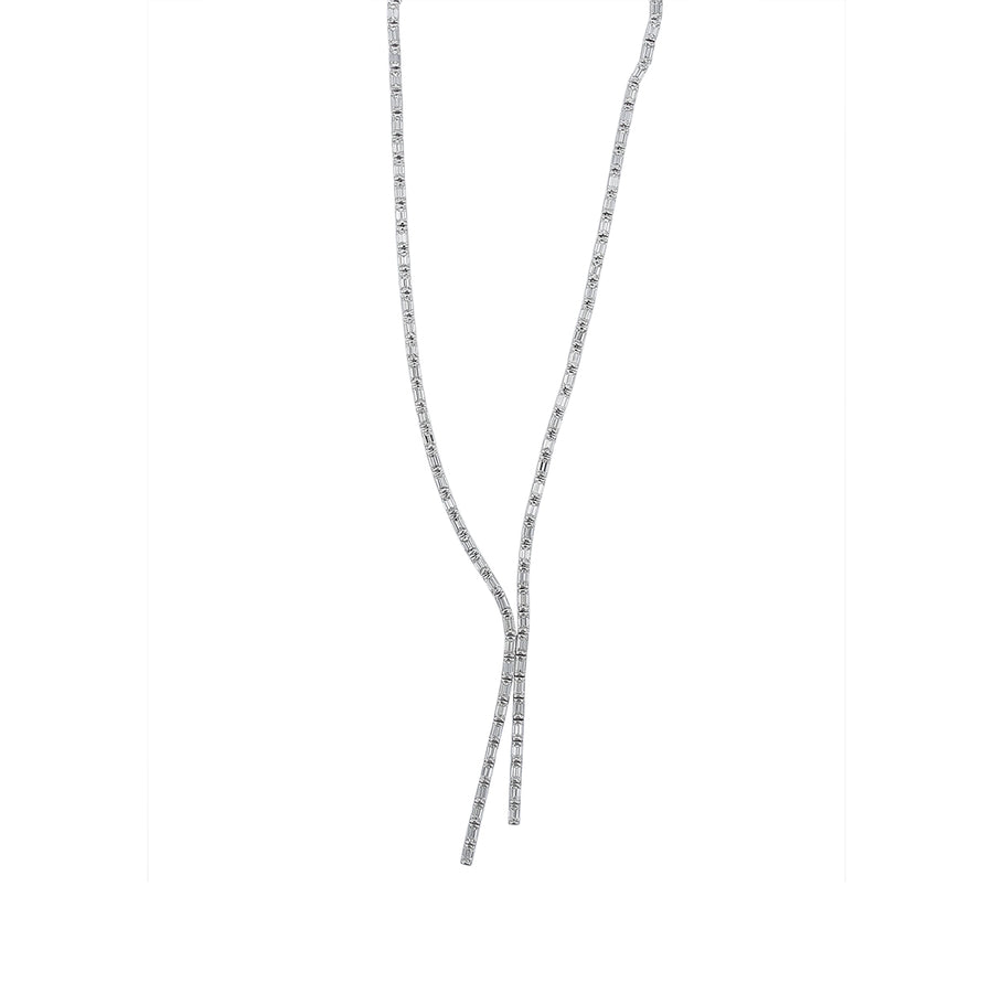 21.78ct Emerald Cut Diamond Lariat Neckalce in 18K White Gold, 16"