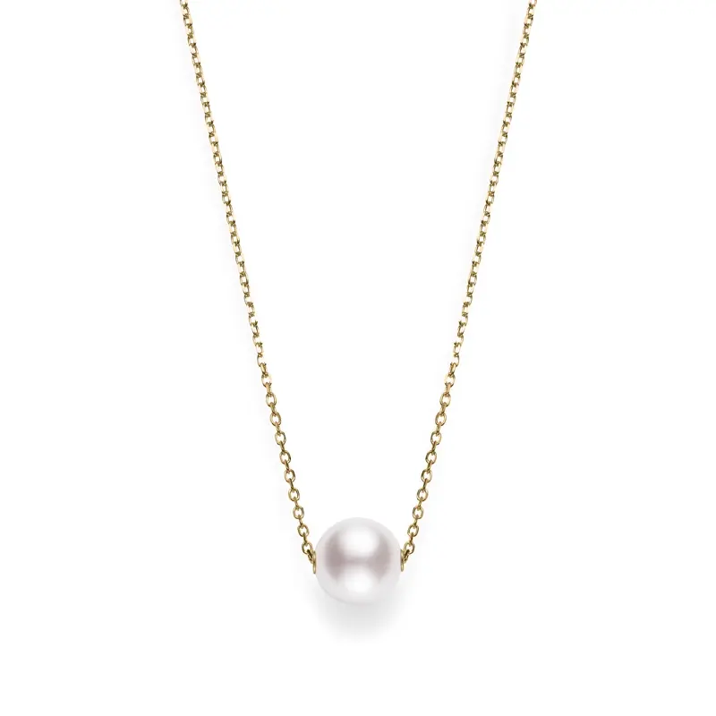 A+ Akoya Pearl Solitaire Pendant on Chain in 18K Yellow Gold, 18"