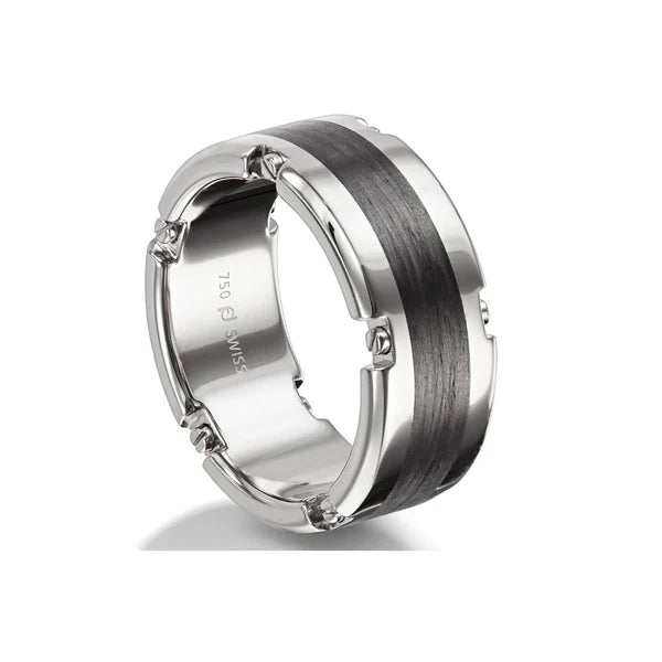 Row Wedding Band in 18K White Gold and Carbon Fiber