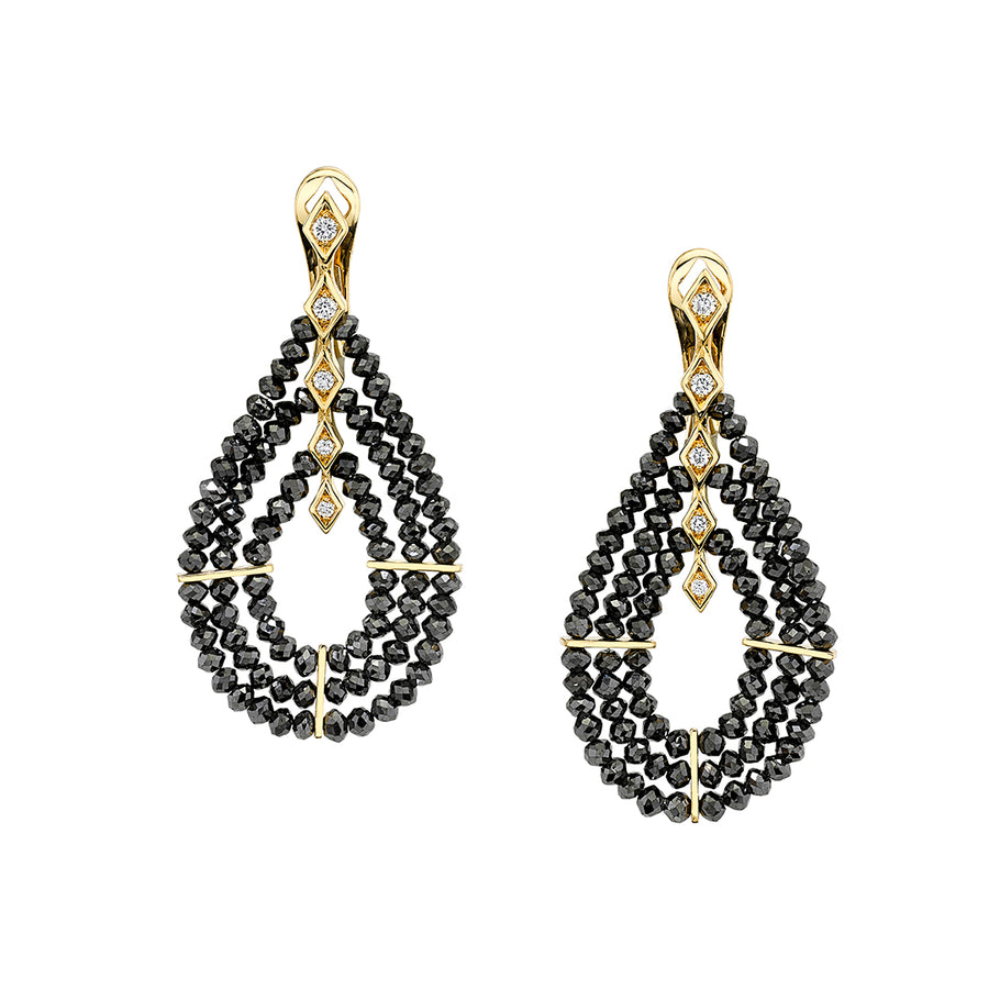 Midnight Allure 10.97ct Black Diamond and 0.15ct Diamond Teardrop Earrings in 18K Yellow Gold