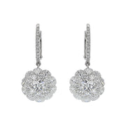 18K White Gold Brilliant Diamond Halo Drop Earrings