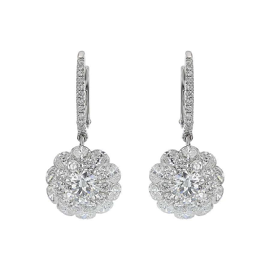 18K White Gold Brilliant Diamond Halo Drop Earrings