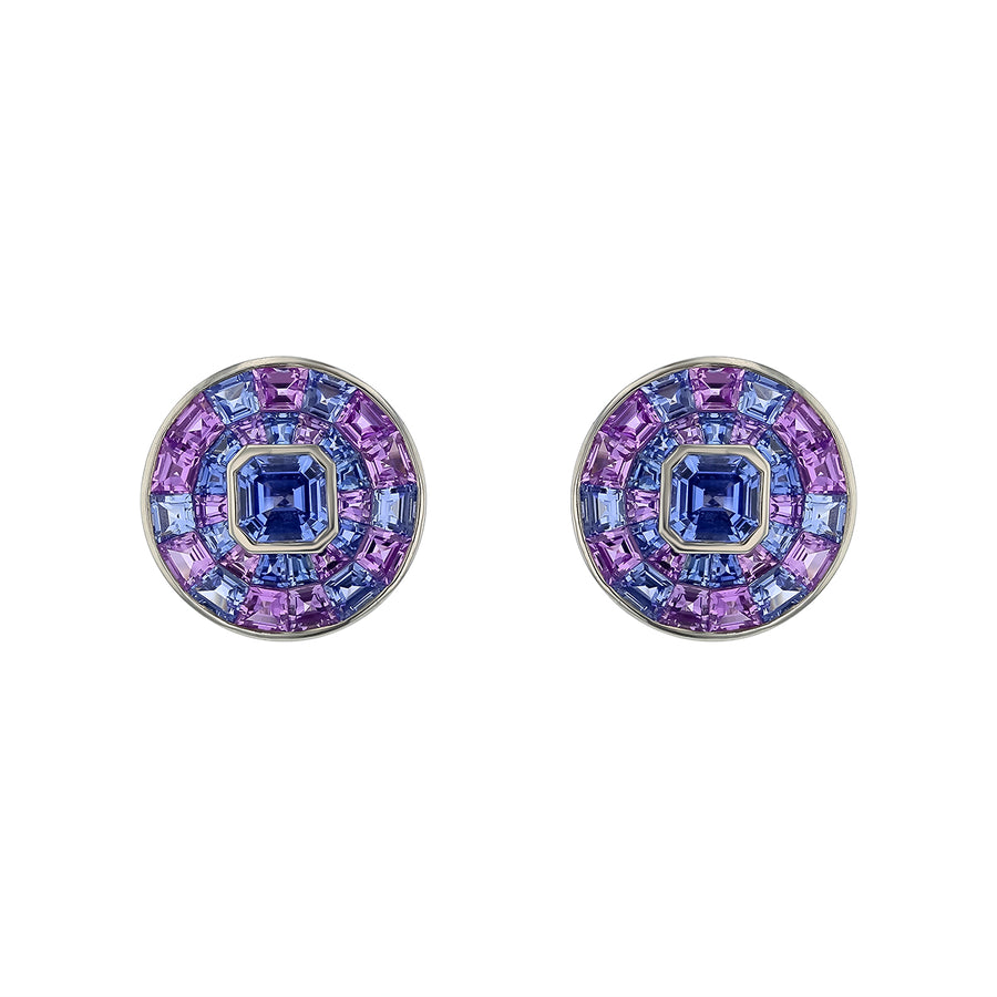 Masterpiece 4.93ct Sapphire and 4.81ct Violet Sapphire Double Halo Earrings in Platinum