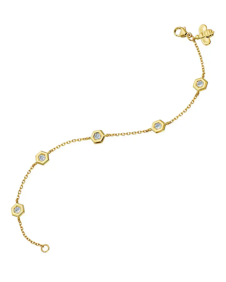 Mini Bee 0.45ct Diamond Bracelet in 18K Yellow Gold, 7"