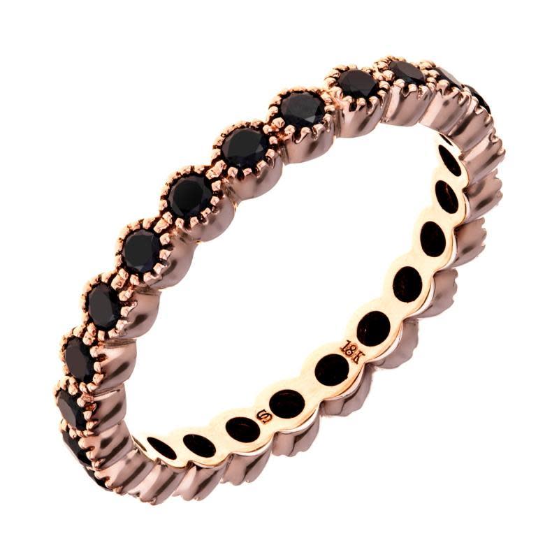 0.68ct Black Diamond Bezel Milgrain Eternity Band in 18K Rose Gold, Size 6