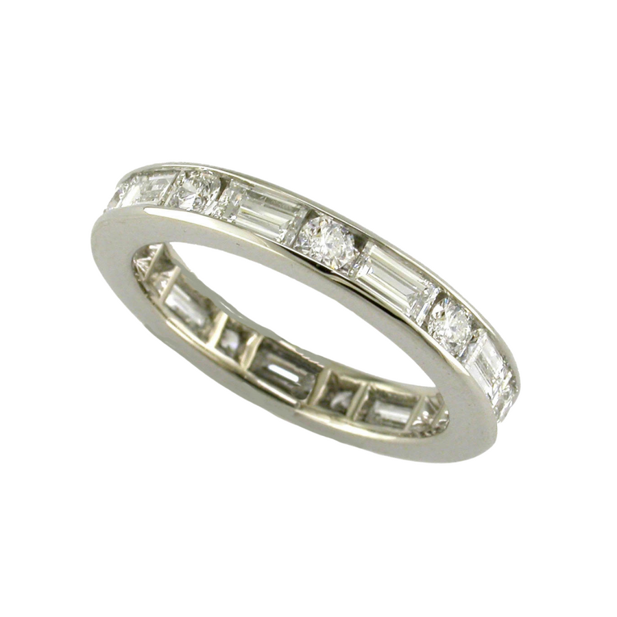 1.38ct Round and Baguette Diamond Eternity Band in Platinum, size 5.75