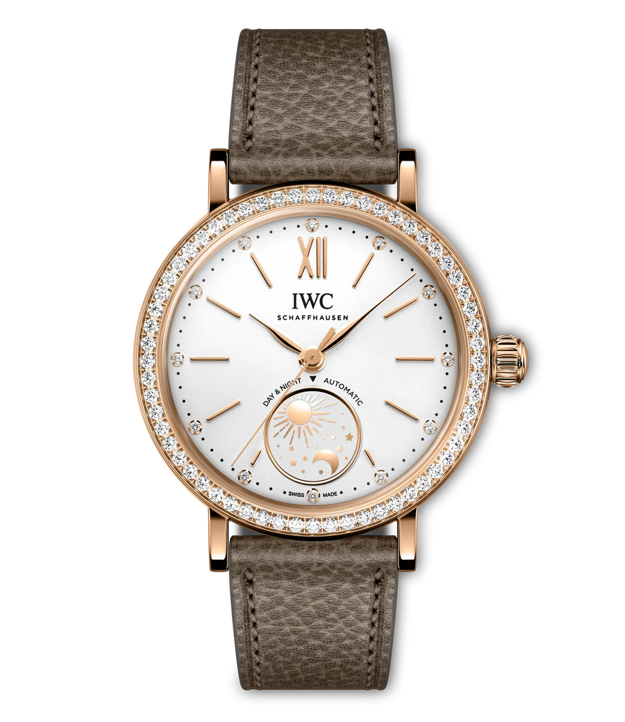 34mm Portofino Automatic Day & Night Watch with Silver Dial in 18K Rose Gold, Strap