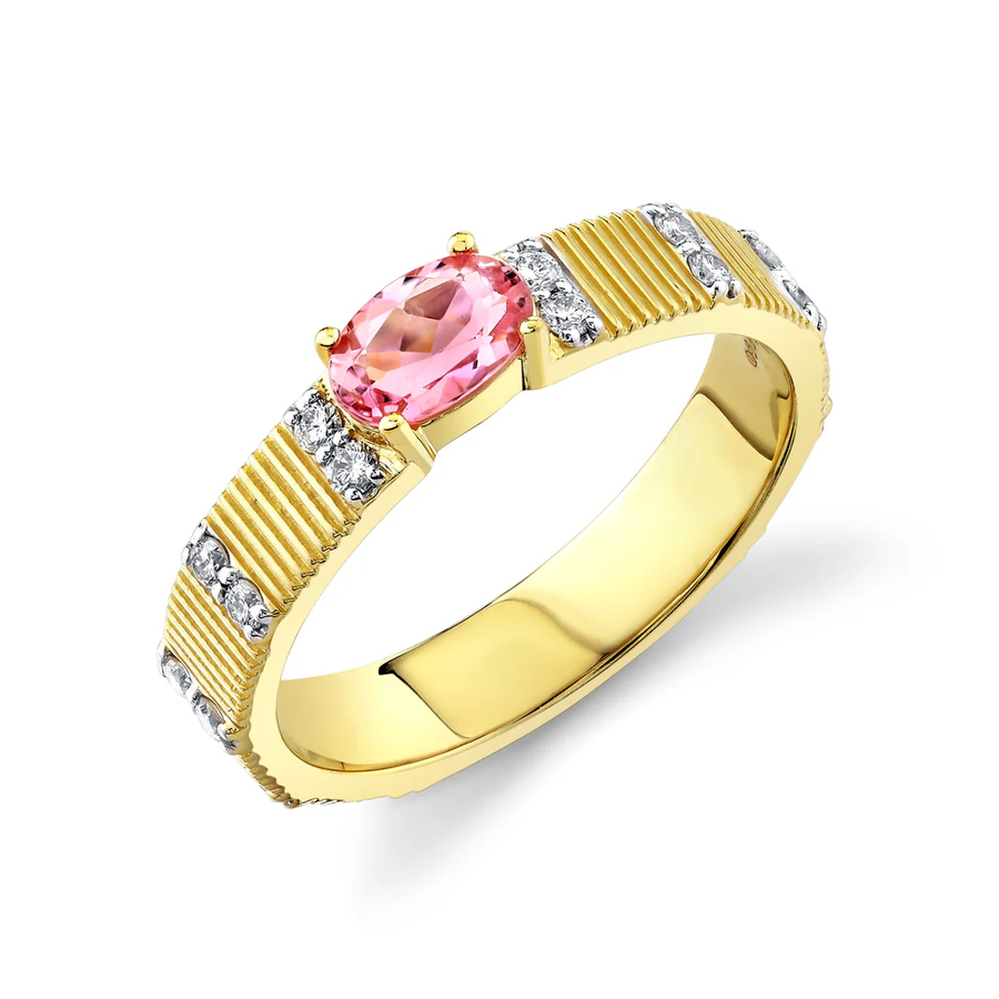 0.45ct Oval Pink Tourmaline and 0.30ct Diamond Ring in 18K Yellow Gold, size 6.5