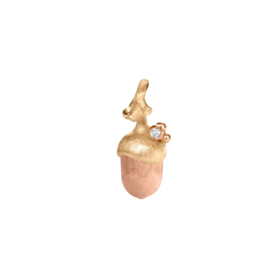 Golden Forest 0.01ct Diamond Small Acorn Pendant in 18K Yellow and Rose Gold
