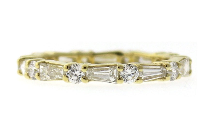 Round and Tapered Baguette Diamond Eternity Band in 18K Yellow Gold