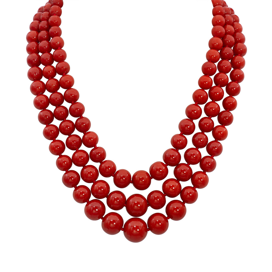 7.5-15.58mm Coral Estate 3 Strand Necklace, Shortest Strand 18.5 in