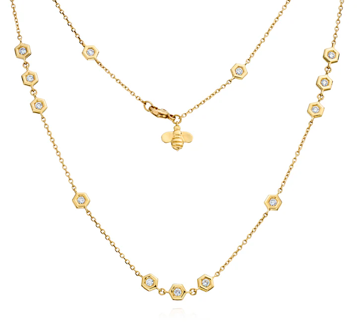 Mini B 1.85ct Diamond Hexagon Bezel Station Necklace in 18K Yellow Gold, 18"