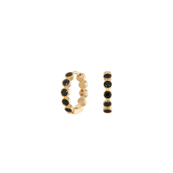Modern Bezel 0.27ct Black Diamond Bezel Huggie Hoop Earrings in 18K Yellow Gold