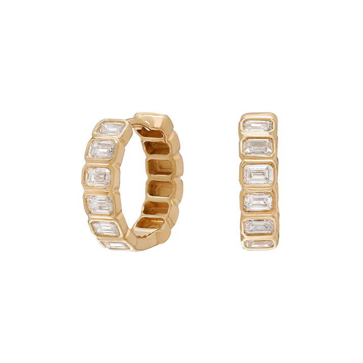 Nea 1.13ct Emerald Cut Diamond Huggie Earrings in 18K Yellow Gold