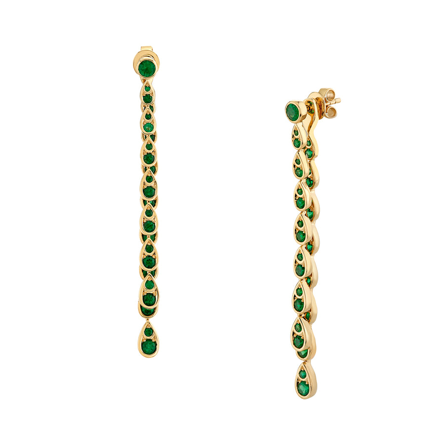 Scallop 1.93ct Emerald Artisan Pave Drop Earrings in 18K Yellow Gold