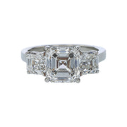 3.02ct Asscher Cut Diamond and 1.54ct Asscher Cut Diamonds 3 Stone Ring in Platinum