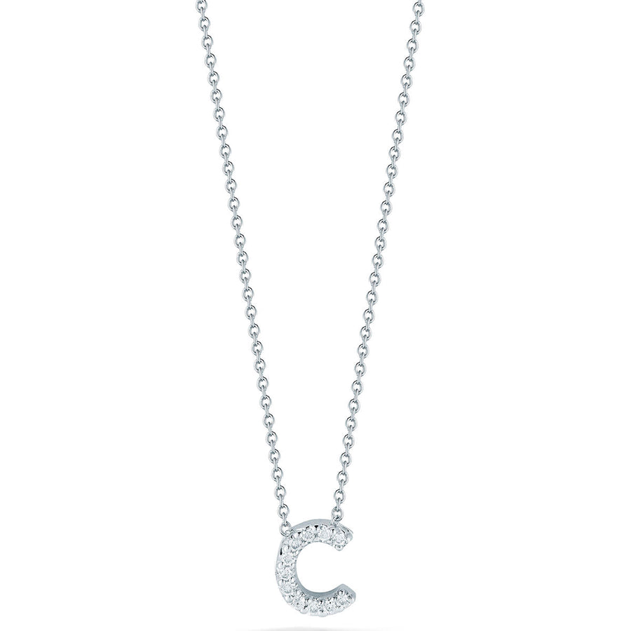 Tiny Treasures 0.05ct Diamond Love Letter "C" Pendant in 18K White Gold, 16-18" chain