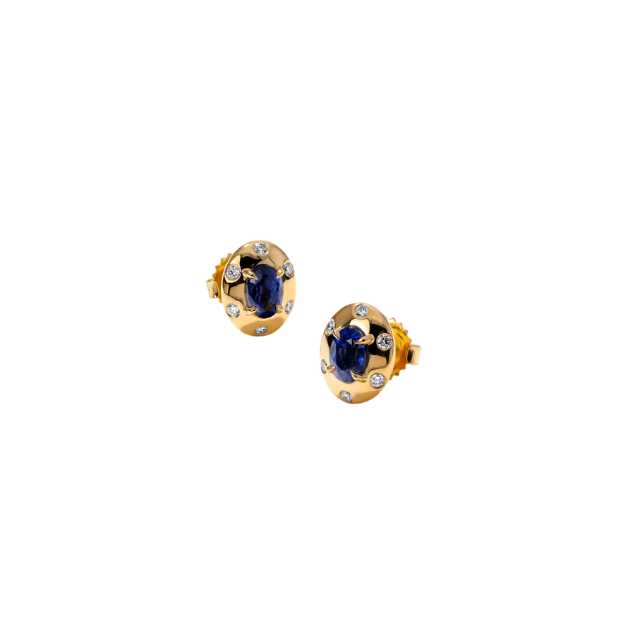 Aurum 0.80ct Oval Sapphire and 0.18ct Diamond Stud Earrings in 18K Yellow Gold