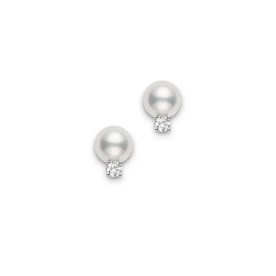 7.5-8mm Akoya Pearl and 0.20ct Diamond Stud Earrings in 18K White Gold