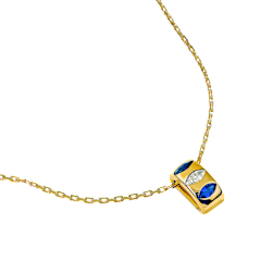 Guardian 0.30ct Marquise Sapphire and 0.13ct Marquise Diamond 3 Stone Pendant in 18K Yellow Gold, 18" chain
