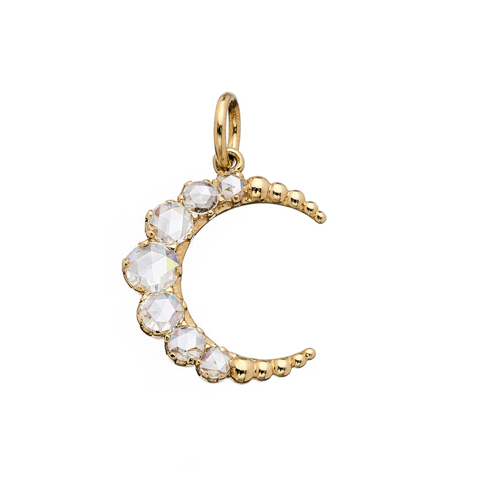 0.52ct Rose Cut Diamond Large Crescent Pendant in 18K Yellow Gold, without chain