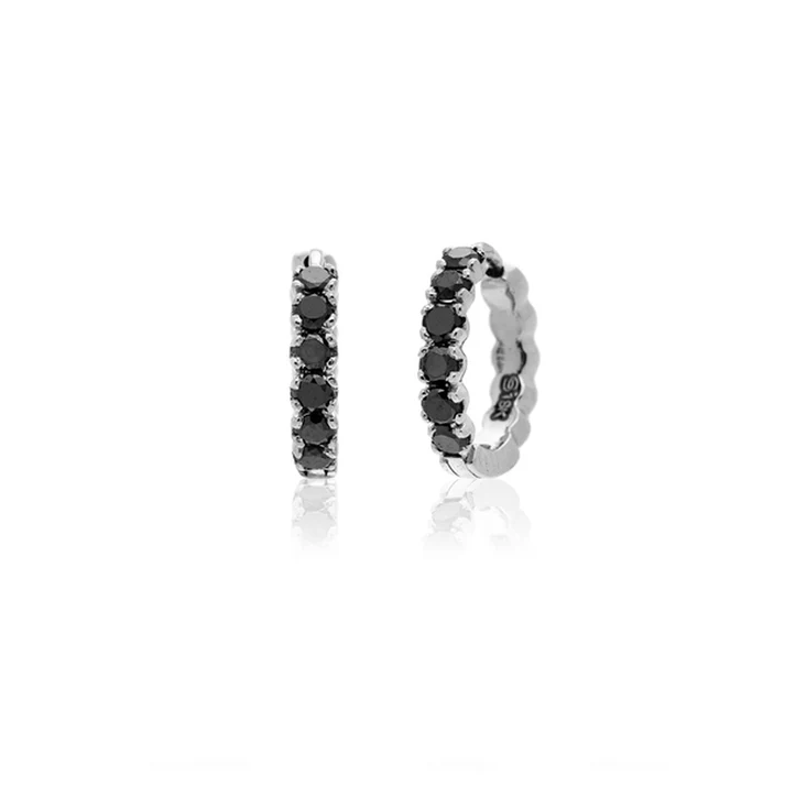 Zelda 0.30ct Black Diamond Huggie Hoop Earrings in 18K White Gold