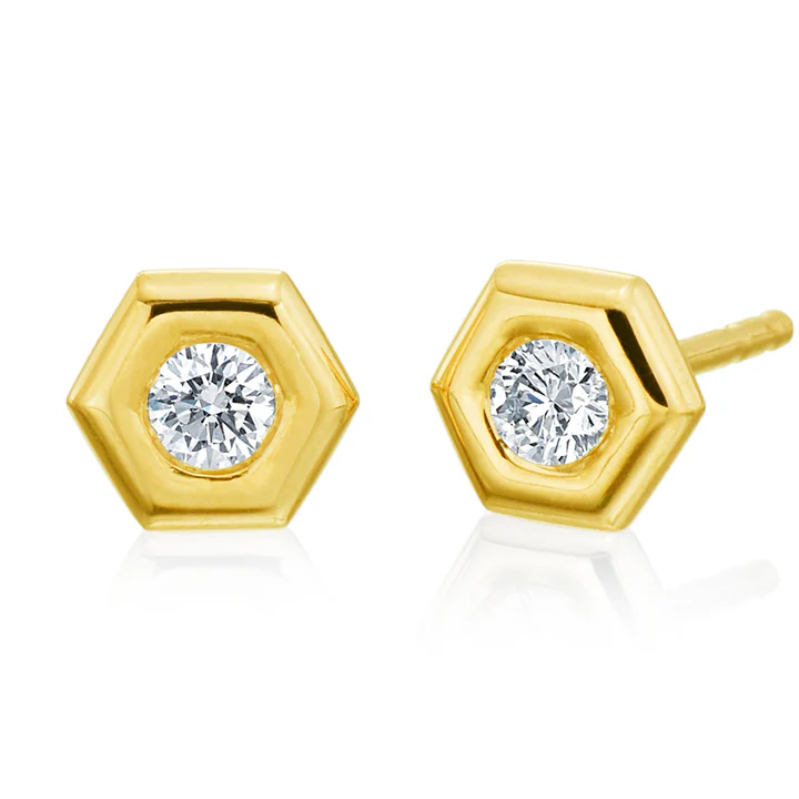 Mini B 0.17ct Diamond Stud Earrings in 18K Yellow Gold