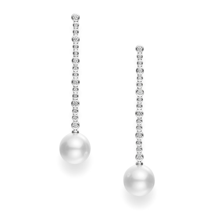 Classic 11mm South Sea Cultured Pearl A+ and 0.40ct Diamond Drop Earrings in 18K White Gold