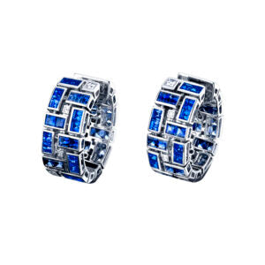 Masterpiece 7.81Ct Blue Sapphire and 1.10Ct Diamond French Cut Clutch Earrings in Platinum