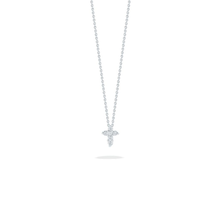 Tiny Treasures 0.11ct Round Diamond Baby Cross Pendant in 18K White Gold, 16-18" chain