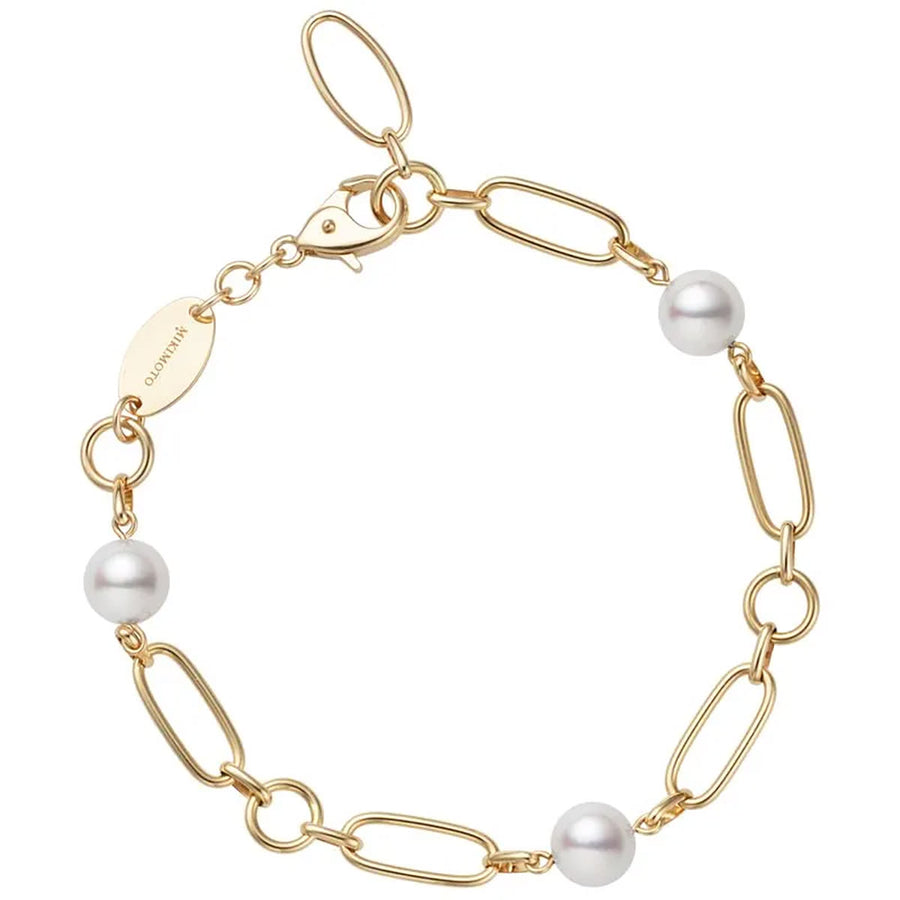 M Code A+ 6.5x6.75mm Akoya Pearl Chain Link Bracelet in 18K Yellow Gold, 7"