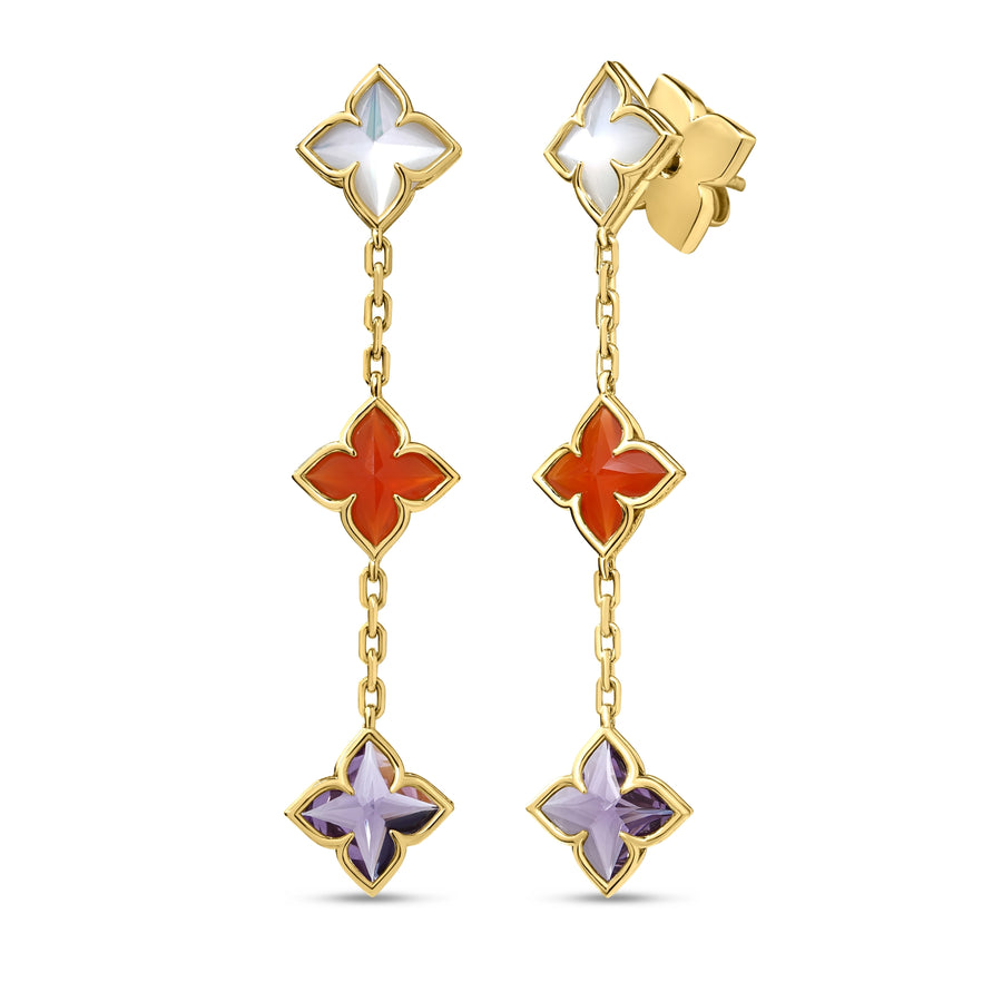 Venetian Princess Carnival 3.00ct Mother of Pearl, Amethyst, and Red Agate Mixed Stone Drop Earrings in 18K Yellow Gold