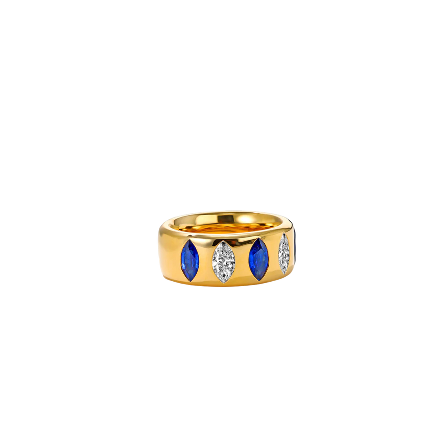 Grand Guardian 1.50ct Sapphire and 0.64ct Diamond Band in 18K Yellow Gold, size 6