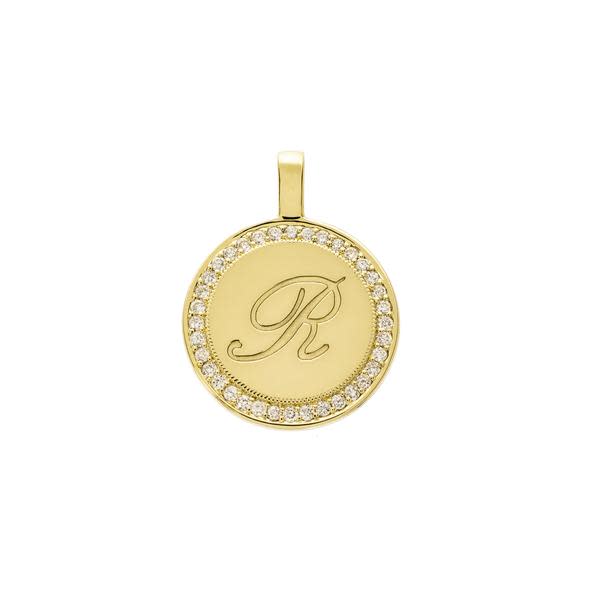 P.S. 0.28ct Diamond Large Round Initial "R" Charm in 18K Yellow Gold, without chain