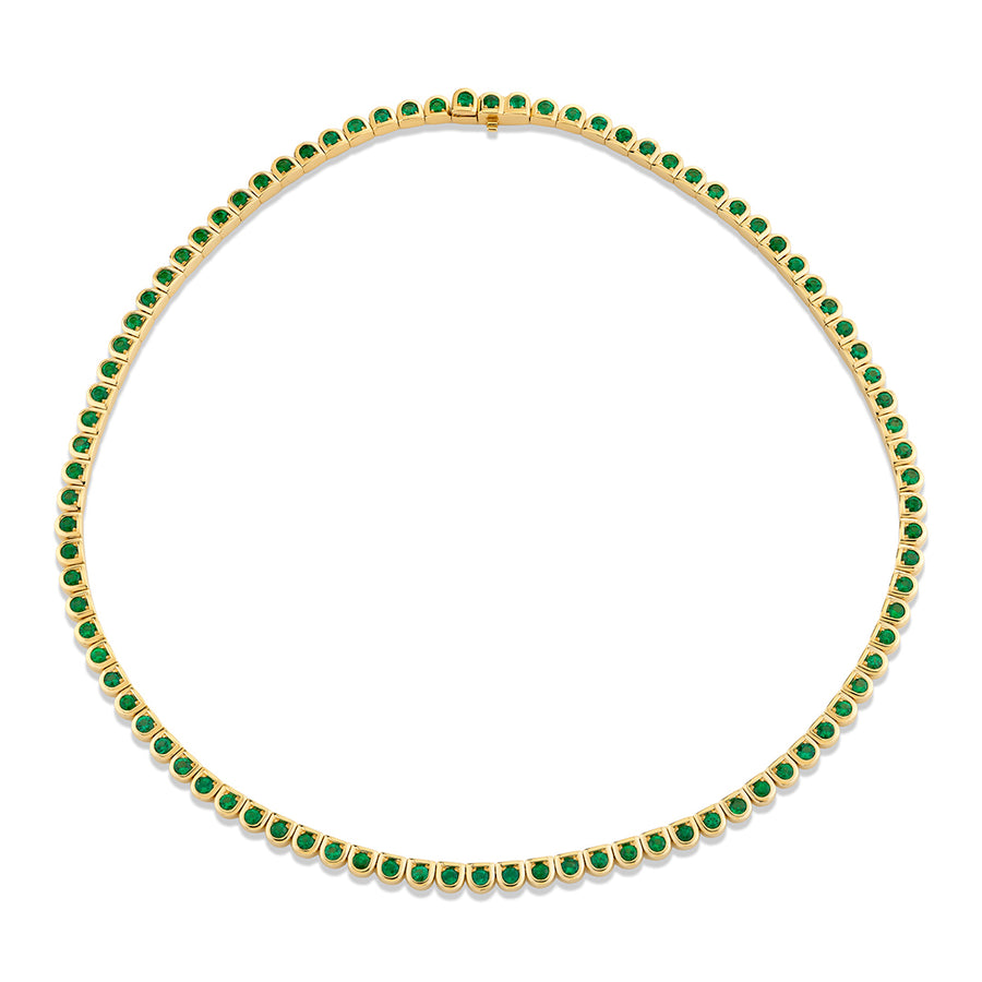 Scallop 6.73ct Emerald Single Row Necklace in 18K Yellow Gold, 17"