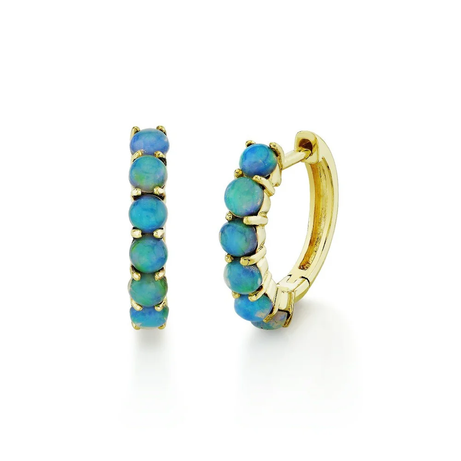 0.55ct Round Ethiopian Opal Huggie Hoop Earrings in 18K Yellow Gold