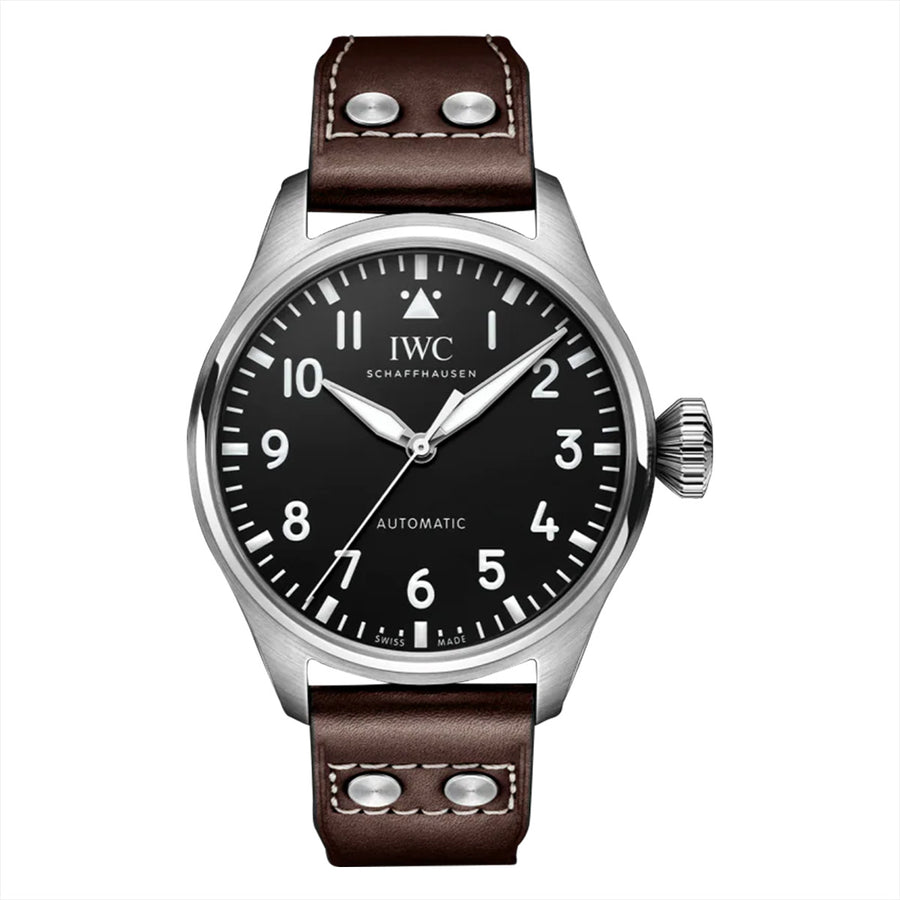 43mm Big Pilot with Black Arabic Marker Dial with no date on a strap in Stainless Steel