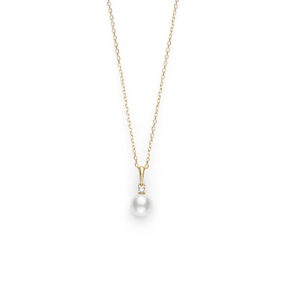 Everyday Essentials 6-6.5mm A+ Pearl and 0.03ct Diamond Pendant in 18K Yellow Gold, with chain