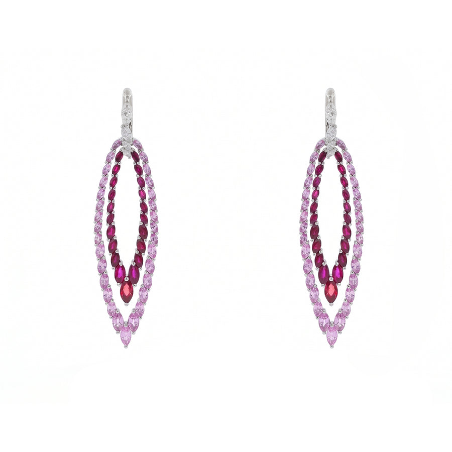 Bella Linda 4.03ct Pink Sapphire, 3.19ct Ruby and 0.40ct Diamond Double Drop Earrings in 18K White Gold