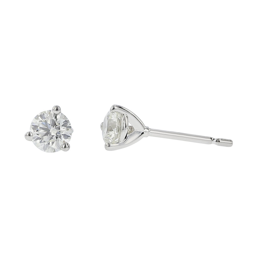 1.01ct Fire & Ice Round Brilliant Diamonds 3 Prong Stud Earrings in 18K White Gold