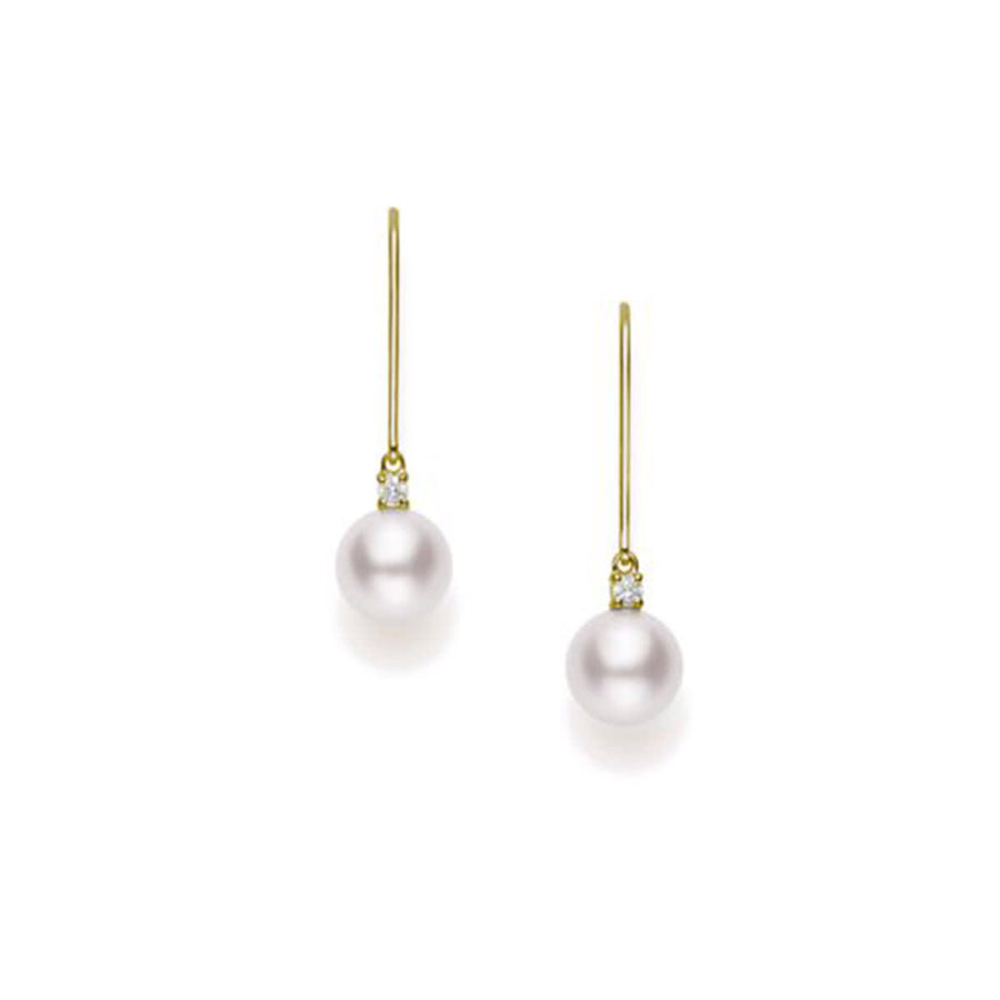 Classic 7mm Akoya Pearl and 0.06ct Diamond Earrings in 18K Yellow Gold with Leverbacks