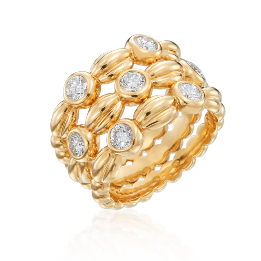 Nutmeg 0.77ct Diamond Stacked Ring in 18K Yellow Gold, size 7.75
