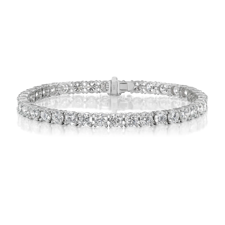 4.08ct Round Brilliant Diamond 4-Prong Tennis Bracelet in 18K White Gold, 7"