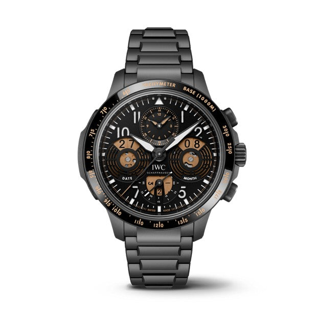 43mm Pilot's Watch Performance Chronograph Perpetual Calendar Digital Date-Month with Black Dial in Ceratanium, Bracelet