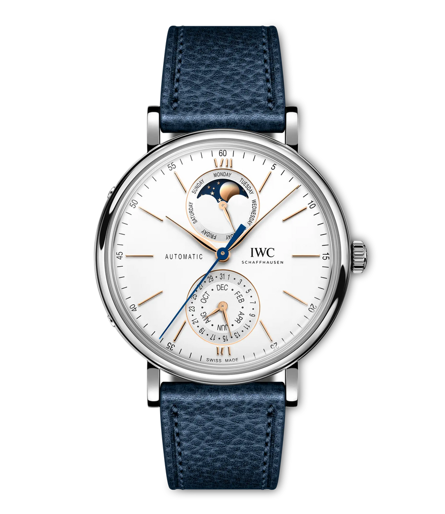 41mm Portofino Complete Calendar Watch with Silver Dial in Stainless Steel, Strap