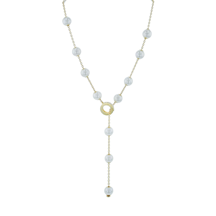 Pearls in Motion 7x7.5mm A Akoya Pearl and 0.20ct Diamond Lariat Necklace in 18K Yellow Gold