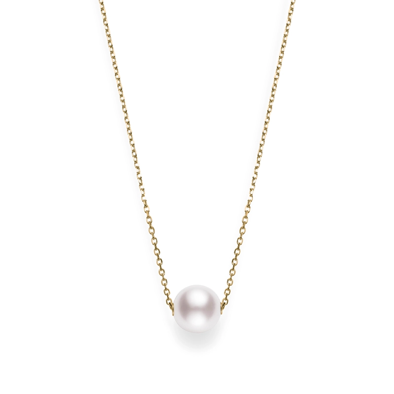 Akoya Pearl Solitaire Pendant on Chain in 18K Yellow Gold, 18in