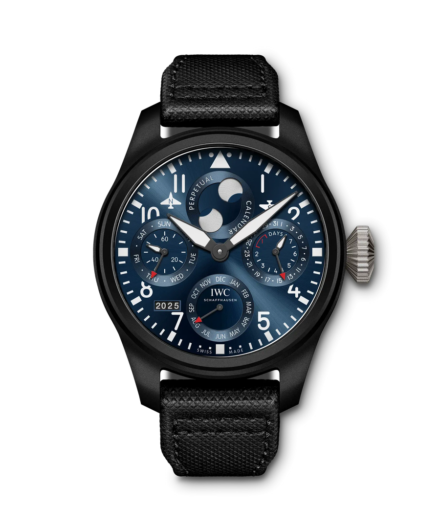 46.5mm Big Pilot's Watch Perpetual Calendar Edition "Rodeo Drive" with Blue Dial in Black Ceramic, Strap