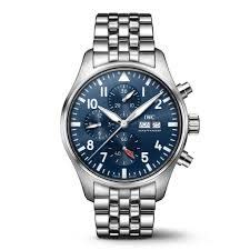 43mm Pilot's Chronograph Watch with Blue Dial in Stainless Steel, Bracelet