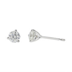 0.65ct Round Brilliant Diamond 3-Prong Stud Earrings in 18K White Gold